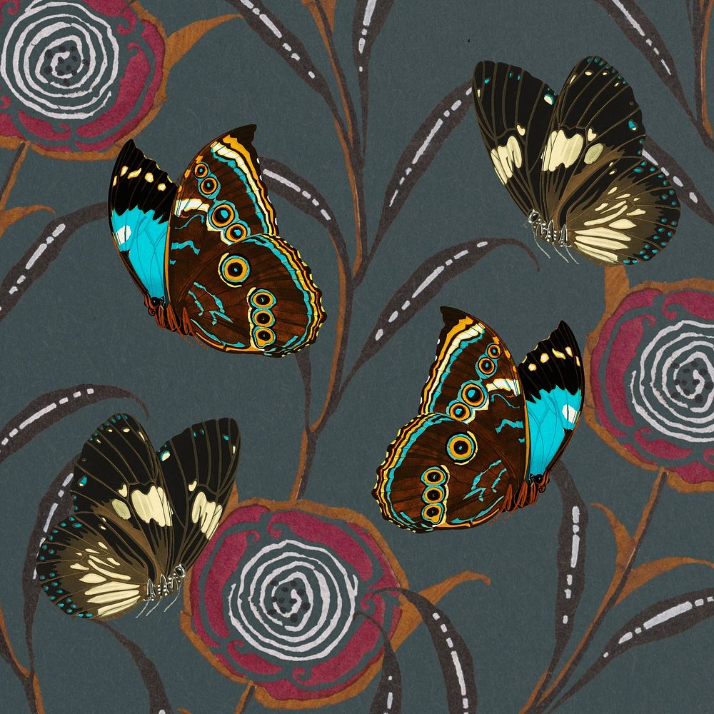 Vintage butterfly patterned background, E.A. S&eacute;guy's famous artwork, remixed by rawpixel.