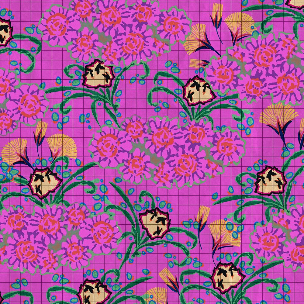 Pink flower patterned background, vintage art deco, remixed from the artwork of E.A. S&eacute;guy.