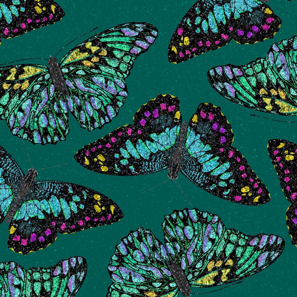 Green butterfly patterned background, vintage insect, remixed from the artwork of E.A. S&eacute;guy.
