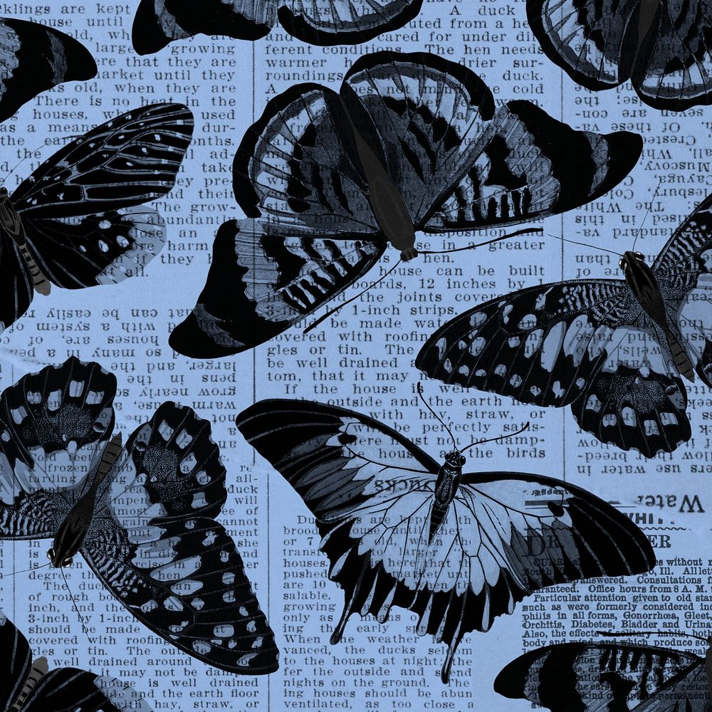 Blue butterfly patterned background, vintage insect, remixed from the artwork of E.A. S&eacute;guy.