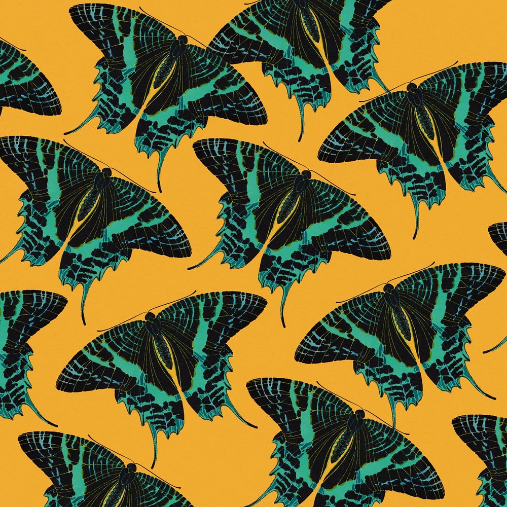 E.A. S&eacute;guy's butterfly patterned background, yellow design, remixed by rawpixel.