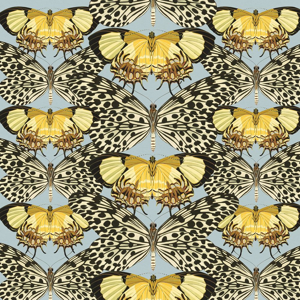 E.A. Séguy's butterfly patterned background, blue design, remixed by rawpixel.