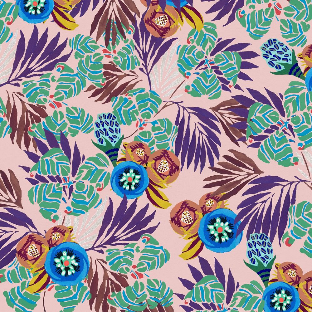 Exotic botanical patterned background, vintage illustration, remixed from the artwork of E.A. Séguy.