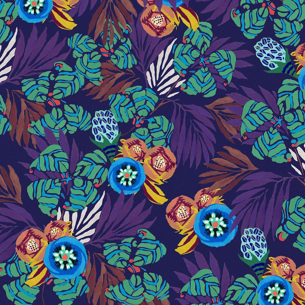 Exotic botanical patterned background, vintage illustration, remixed from the artwork of E.A. S&eacute;guy.