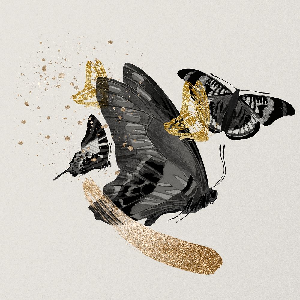 Gold glittery butterfly, aesthetic remix