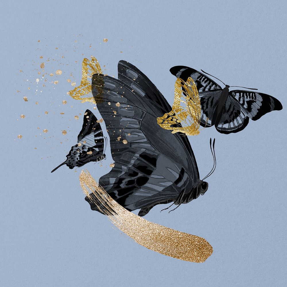 Gold glittery butterfly, aesthetic remix