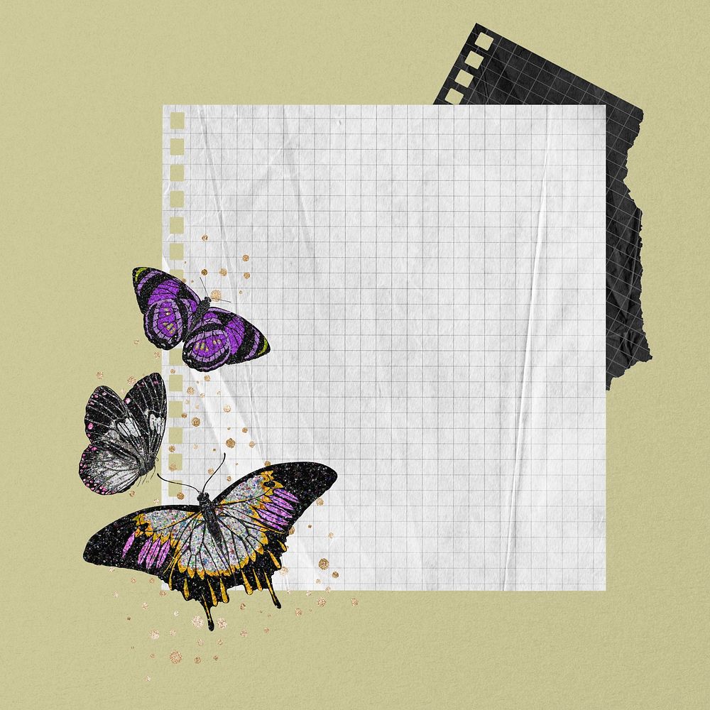Aesthetic butterfly note paper frame. Remixed by rawpixel.
