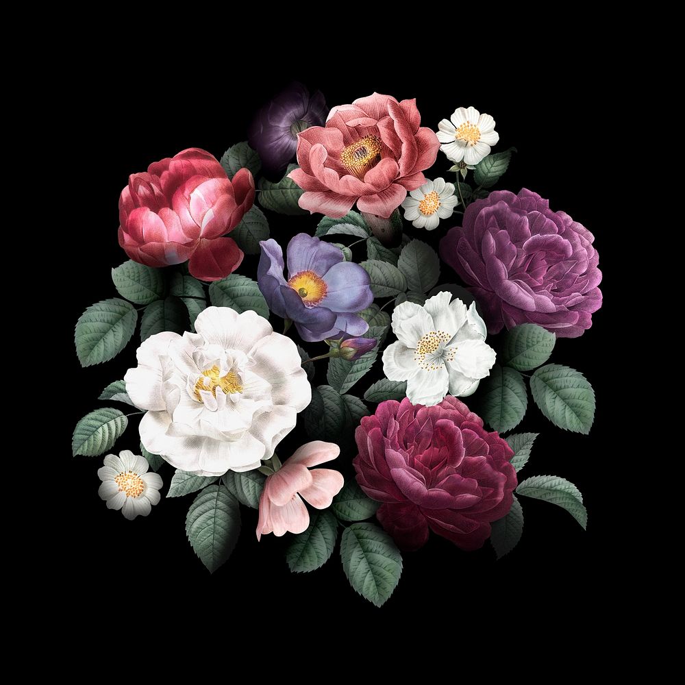 Vintage watercolor flower bouquet, aesthetic botanical illustration