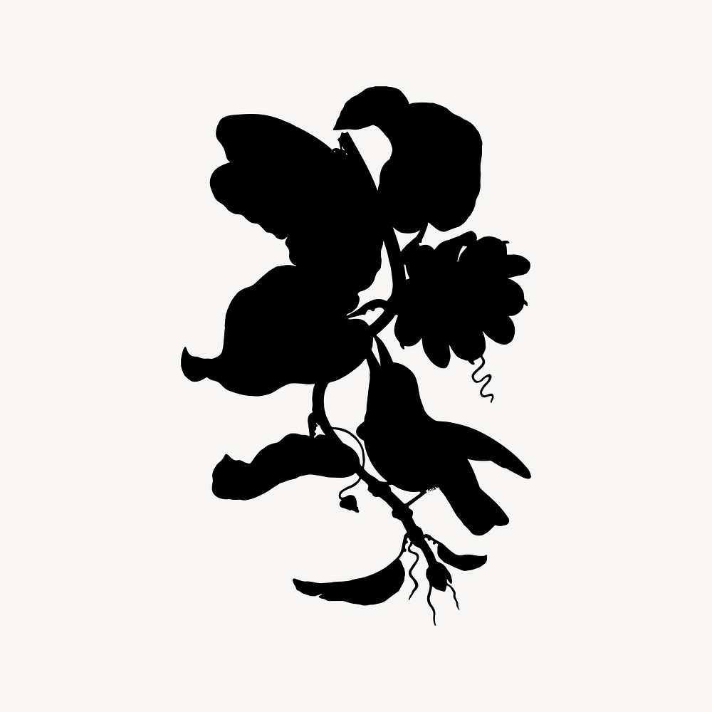 Bird & flowers collage element, silhouette illustration vector
