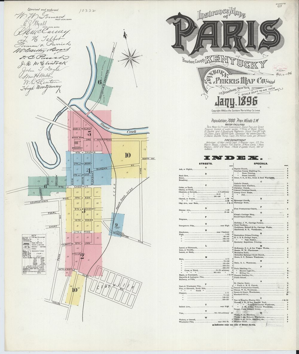 Sanborn Fire Insurance Map from Paris, Bourbon County, Kentucky (1896) by Sanborn Map Company