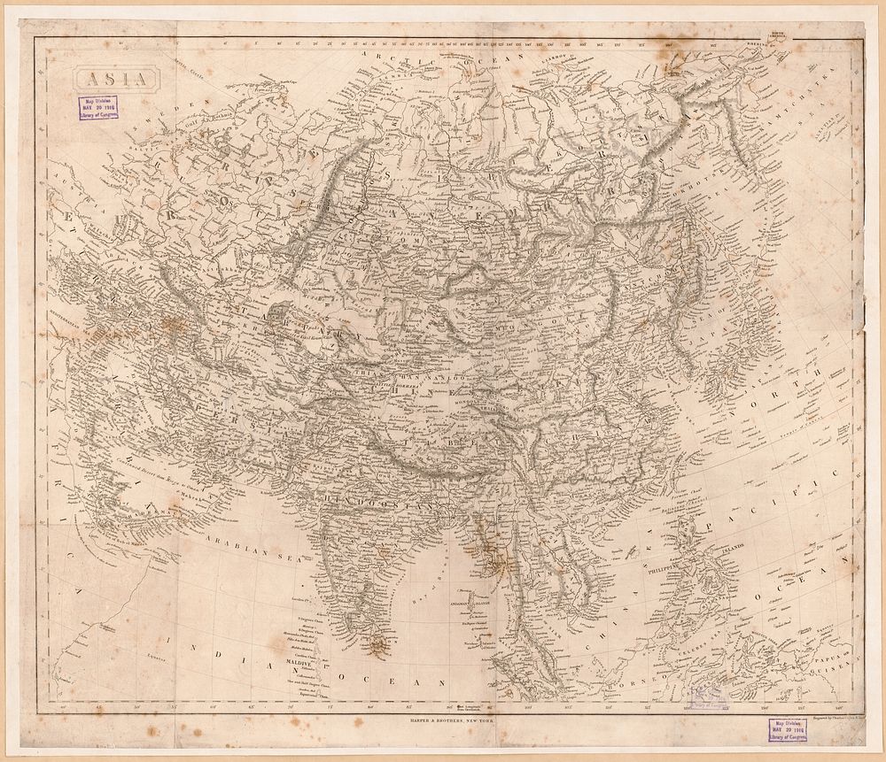 Framed Vintage Map of Asia (1855)
