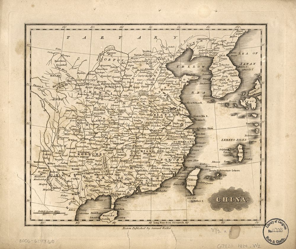 1800s Antique China Map Boston Samuel Walker Engraving Signed G Boynton Sc Boston Victorian Map