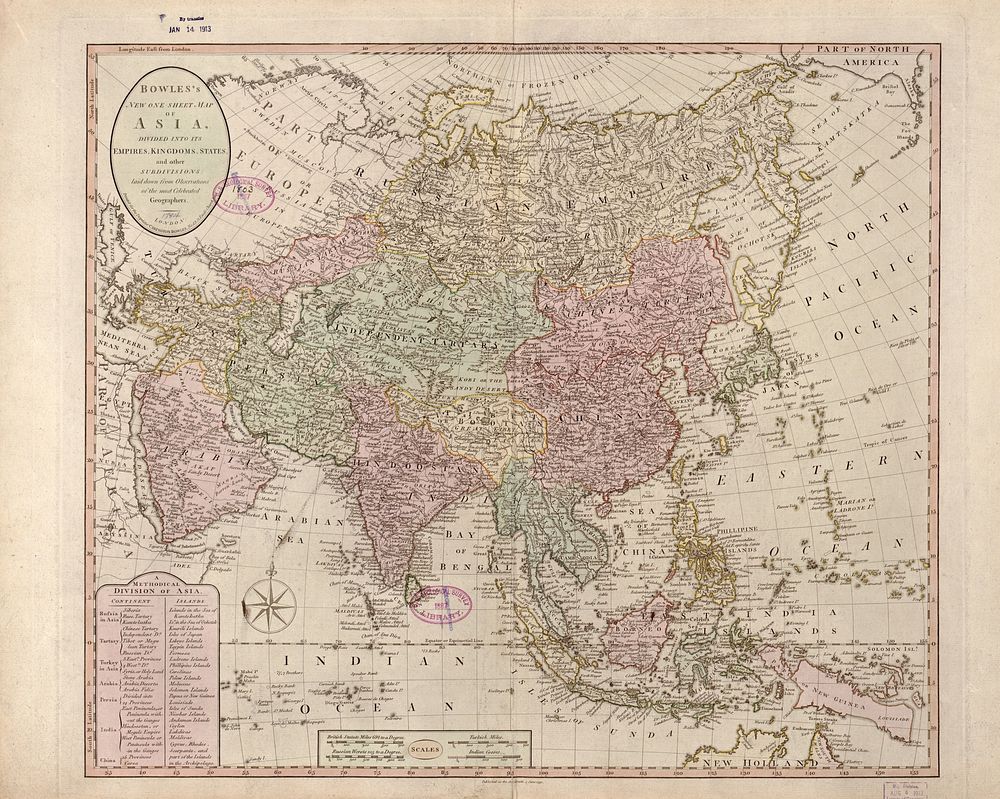 Bowles's new one-sheet map of Asia, divided into its empires, kingdoms, states, and other subdivisions : laid down from…