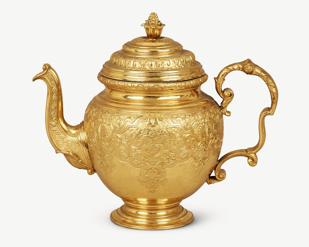Gold teapot, vintage kitchenware image psd. Remixed by rawpixel.