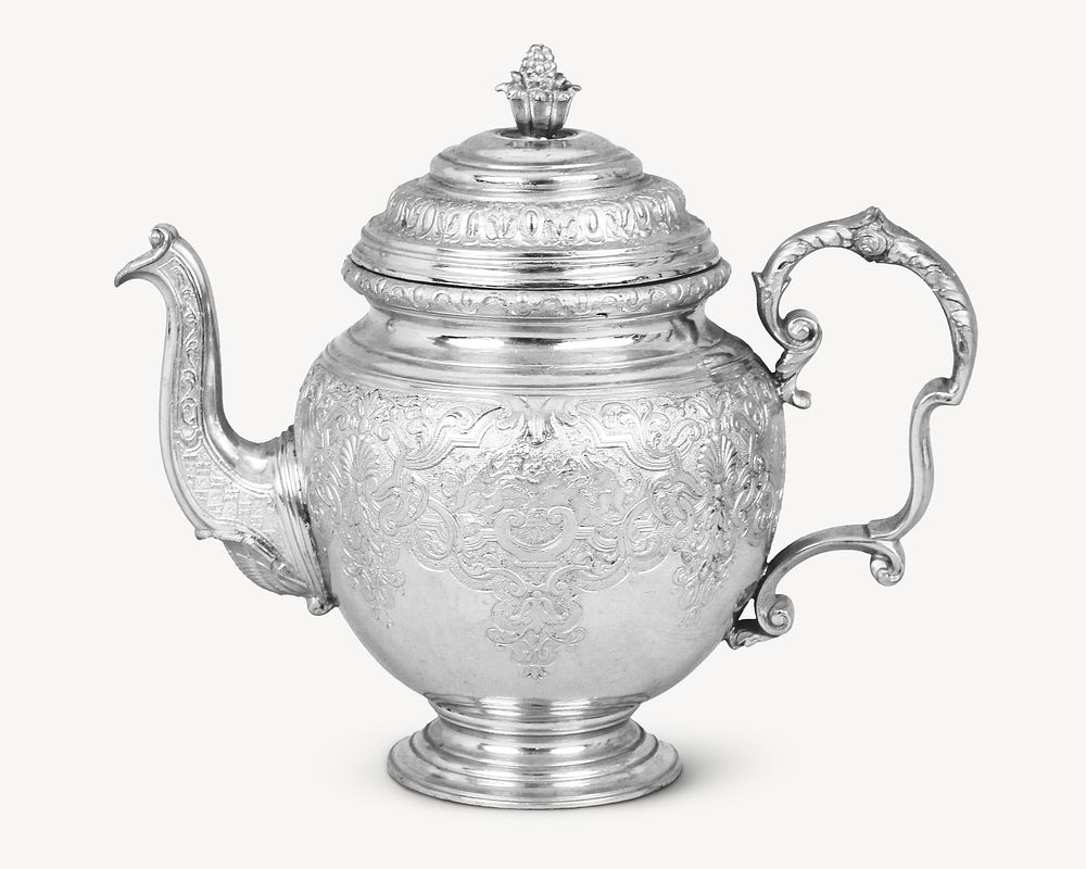 Silver teapot, vintage kitchenware image. Remixed by rawpixel.