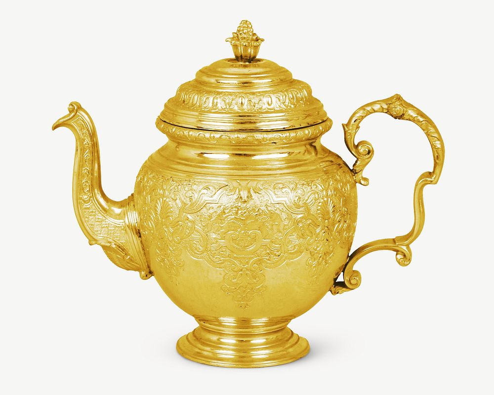 Gold teapot, vintage kitchenware image psd. Remixed by rawpixel.