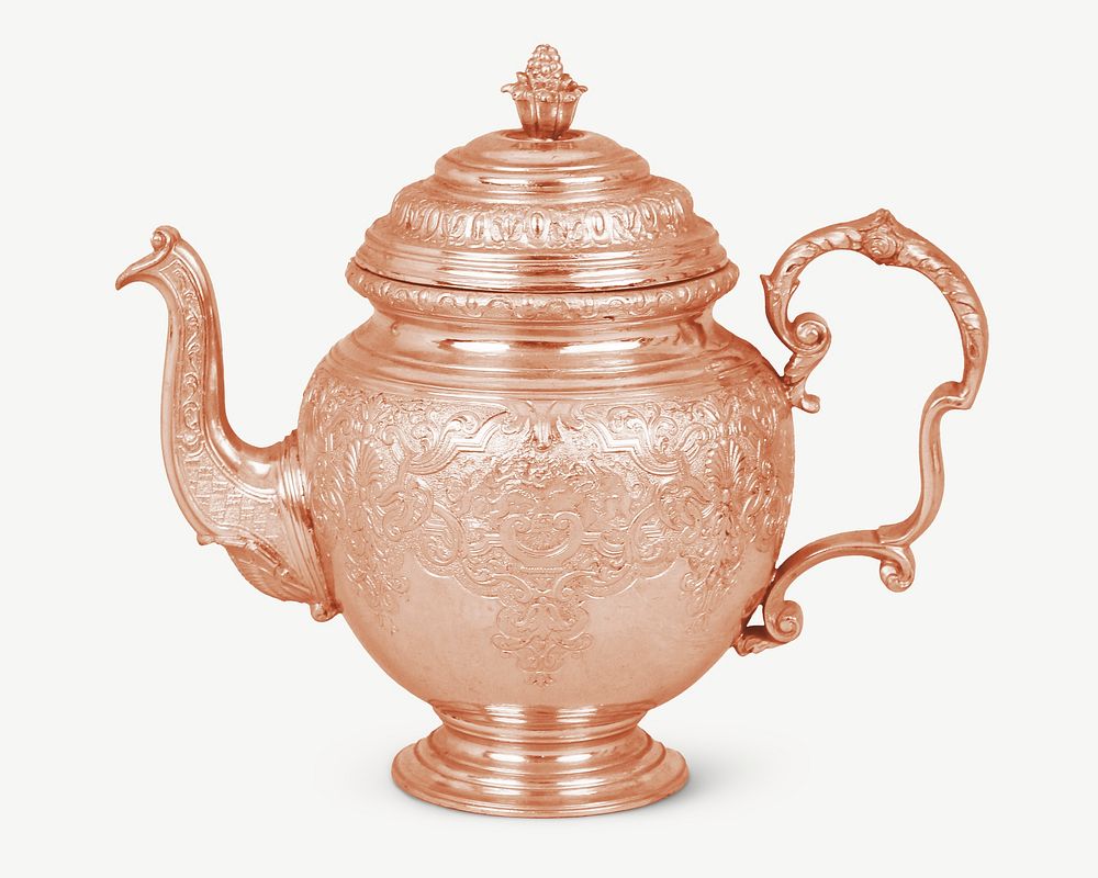 Rose gold teapot, vintage kitchenware image psd. Remixed by rawpixel.
