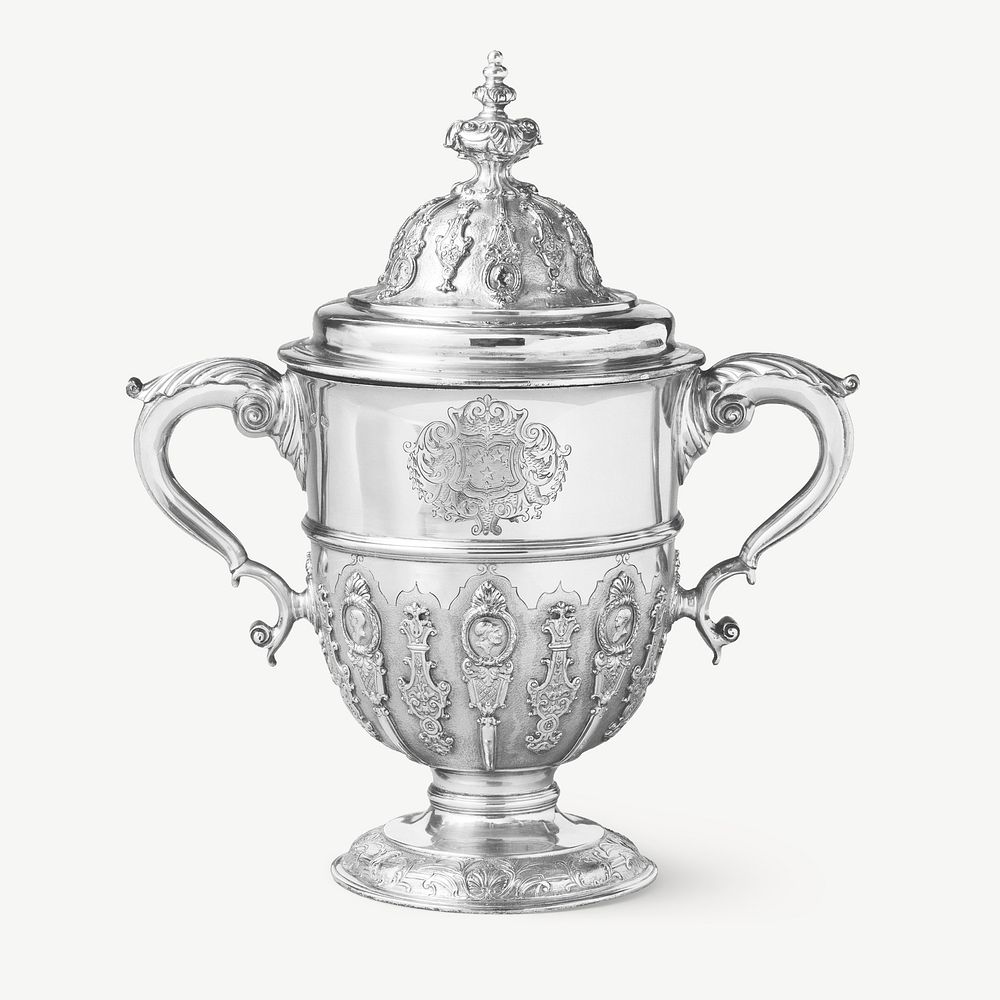 Silver two-handled cup, vintage decoration psd. Remixed by rawpixel.