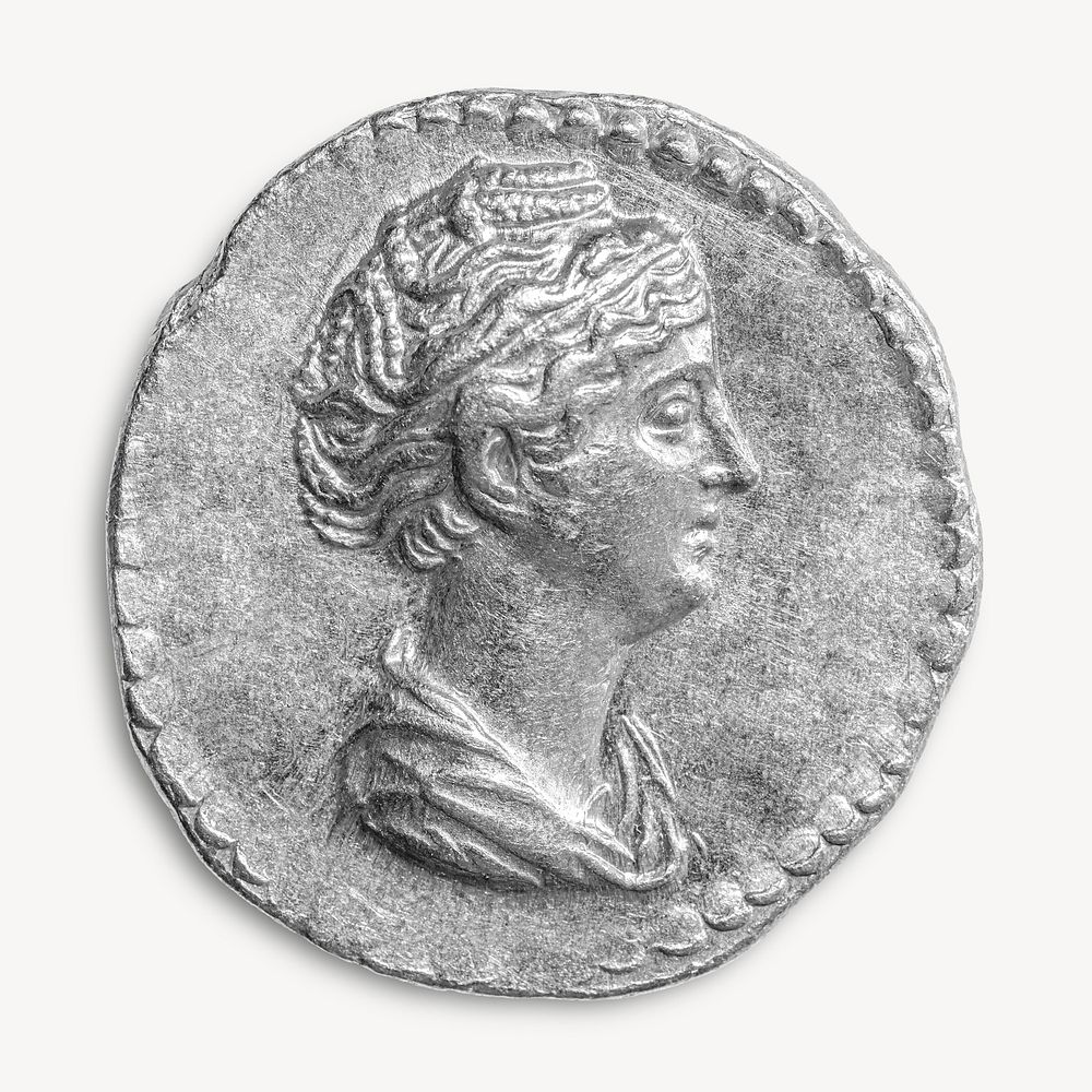 Silver Aureus coin, ancient Roman money. Remixed by rawpixel.