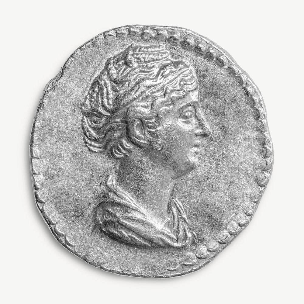 Silver Aureus coin, ancient Roman money psd. Remixed by rawpixel.