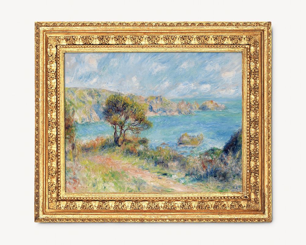 Gold picture frame, vintage design with Pierre-Auguste Renoir's famous painting. Remixed by rawpixel.