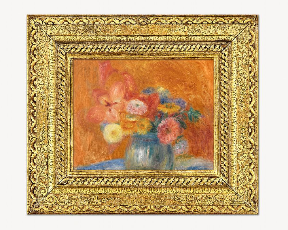 Gold picture frame, vintage design with Green Bowl of Flowers painting. Remixed by rawpixel.