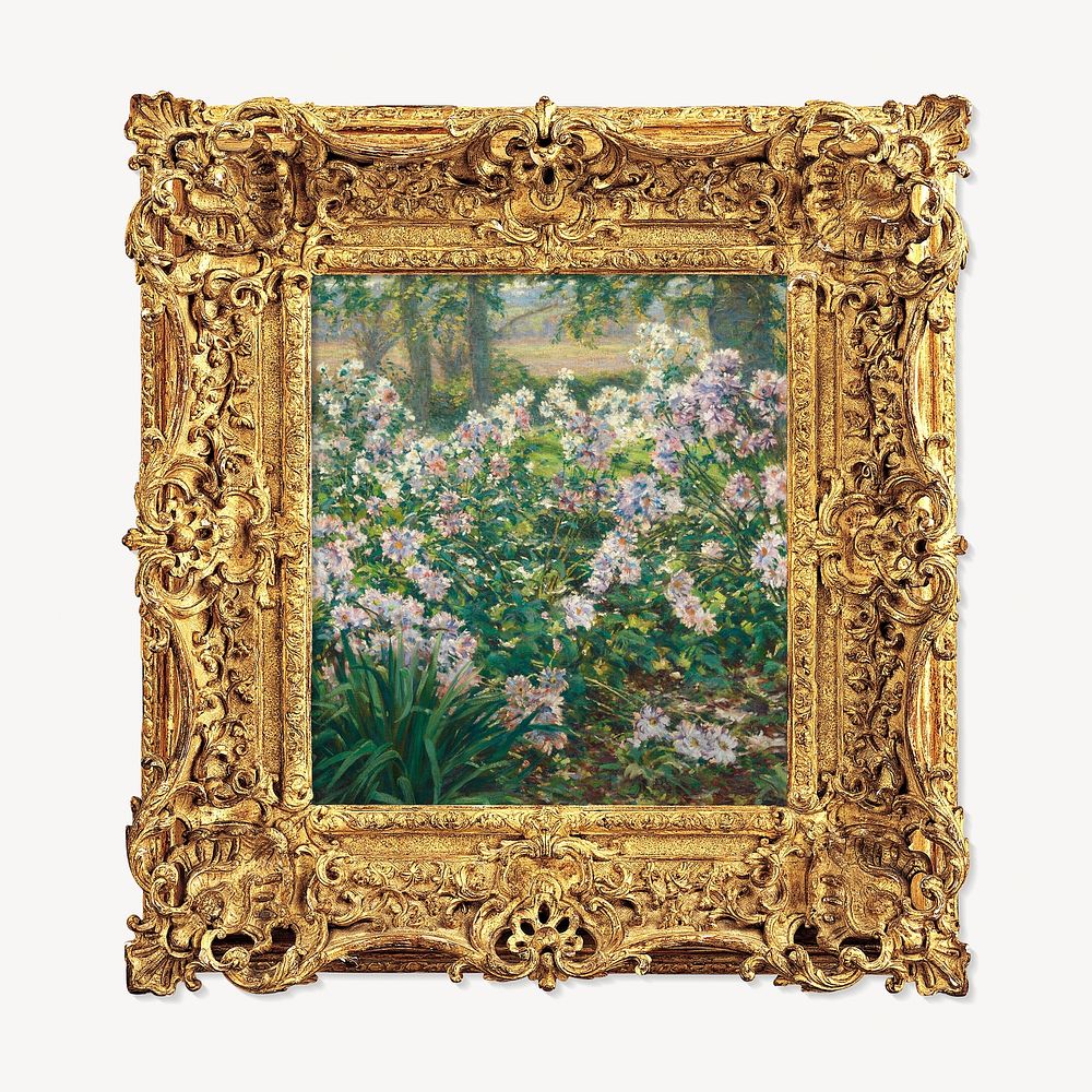 Gold picture frame, vintage design with Ruger Donoho's flower painting. Remixed by rawpixel.