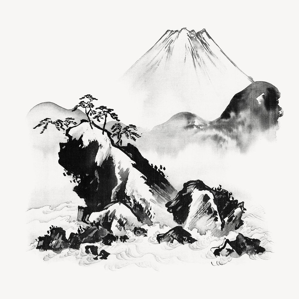 Mount Fuji, vintage Japanese illustration by Kawanabe Kyosai. Remixed by rawpixel.
