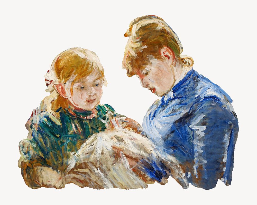 Little girl with nanny, vintage illustration by Berthe Morisot. Remixed by rawpixel.