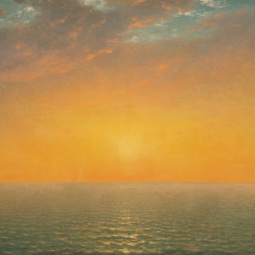 Vintage sunset sea background, painting by John Frederick Kensett. Remixed by rawpixel.