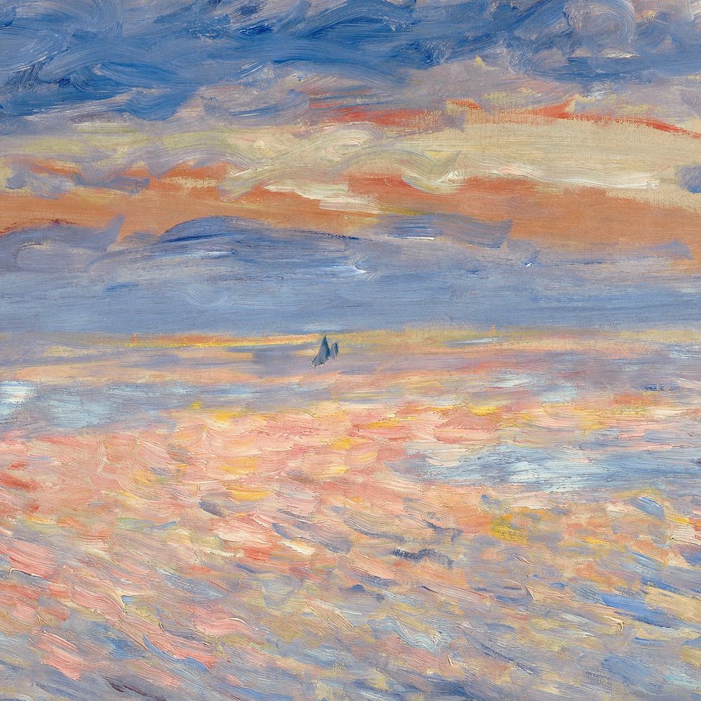 Pierre-Auguste Renoir's Sunset background, famous vintage painting. Remixed by rawpixel.
