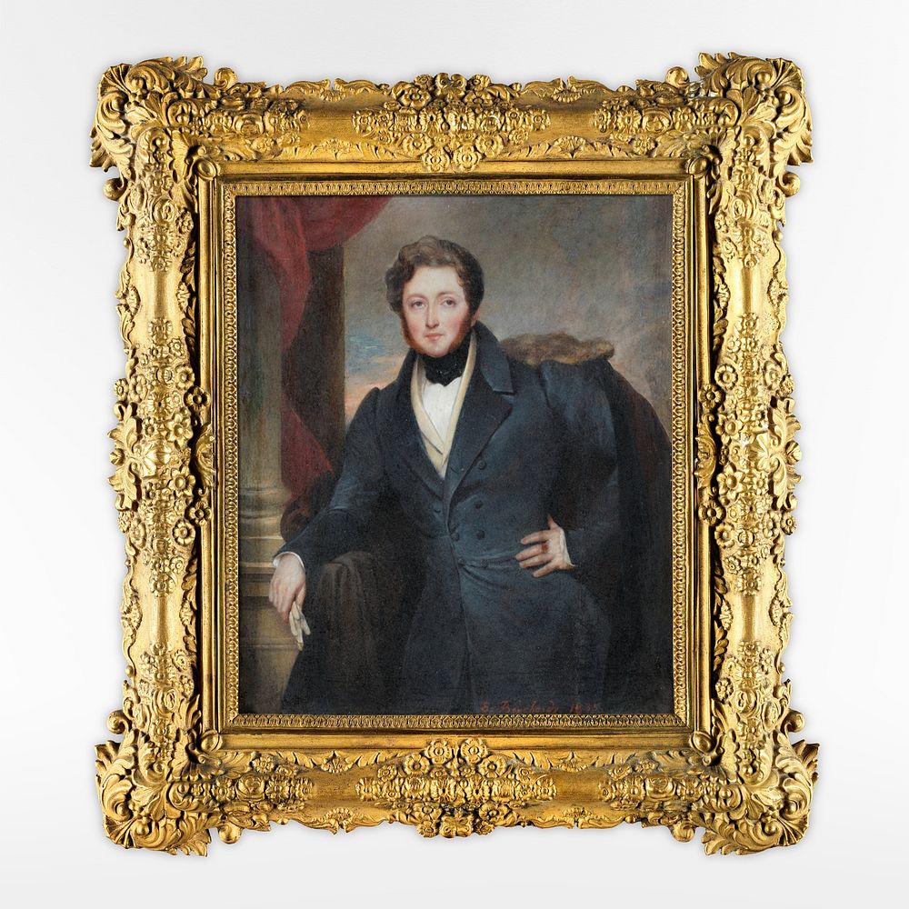 Gold picture frame mockup, vintage design with Portrait of Thomas Pennant Barton psd. Remixed by rawpixel.
