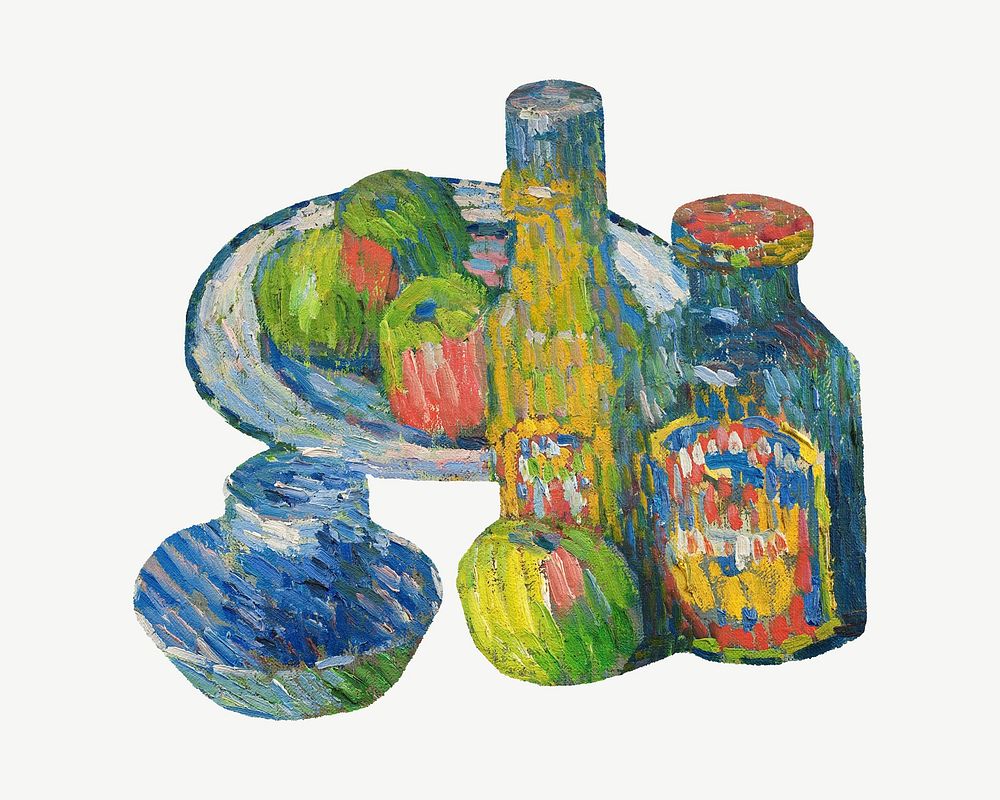 Bottles and Fruit still life, vintage illustration psd by Alexej von Jawlensky.. Remixed by rawpixel.