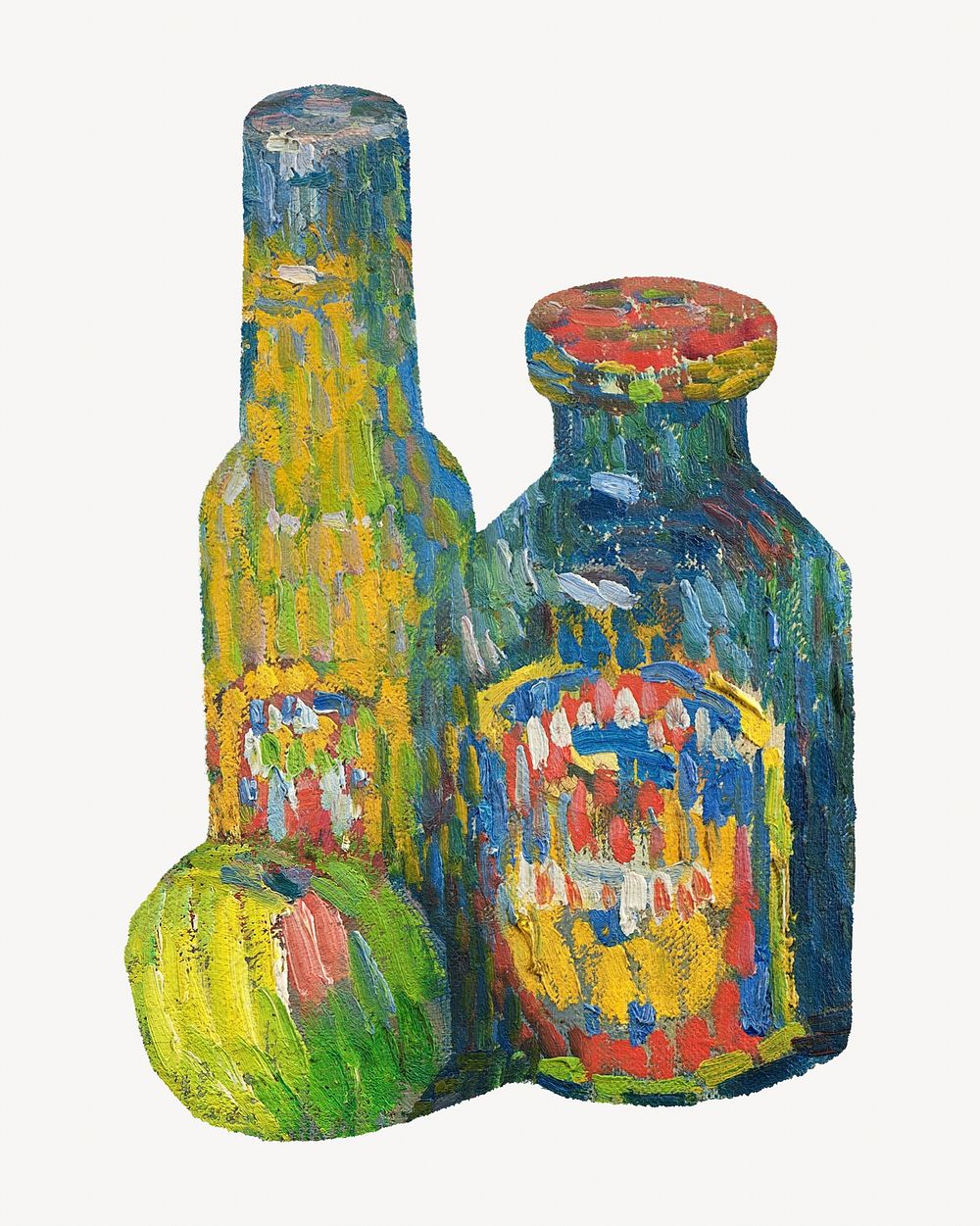 Bottles and Fruit still life, vintage illustration by Alexej von Jawlensky.. Remixed by rawpixel.