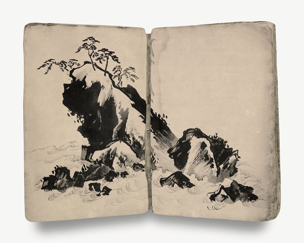 Nature drawing on vintage book psd. Remixed by rawpixel.