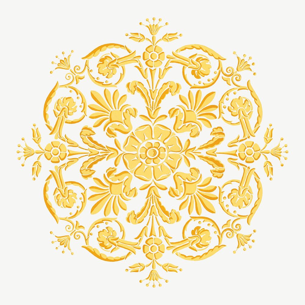 Gold ornate flower emblem psd. Remixed by rawpixel.