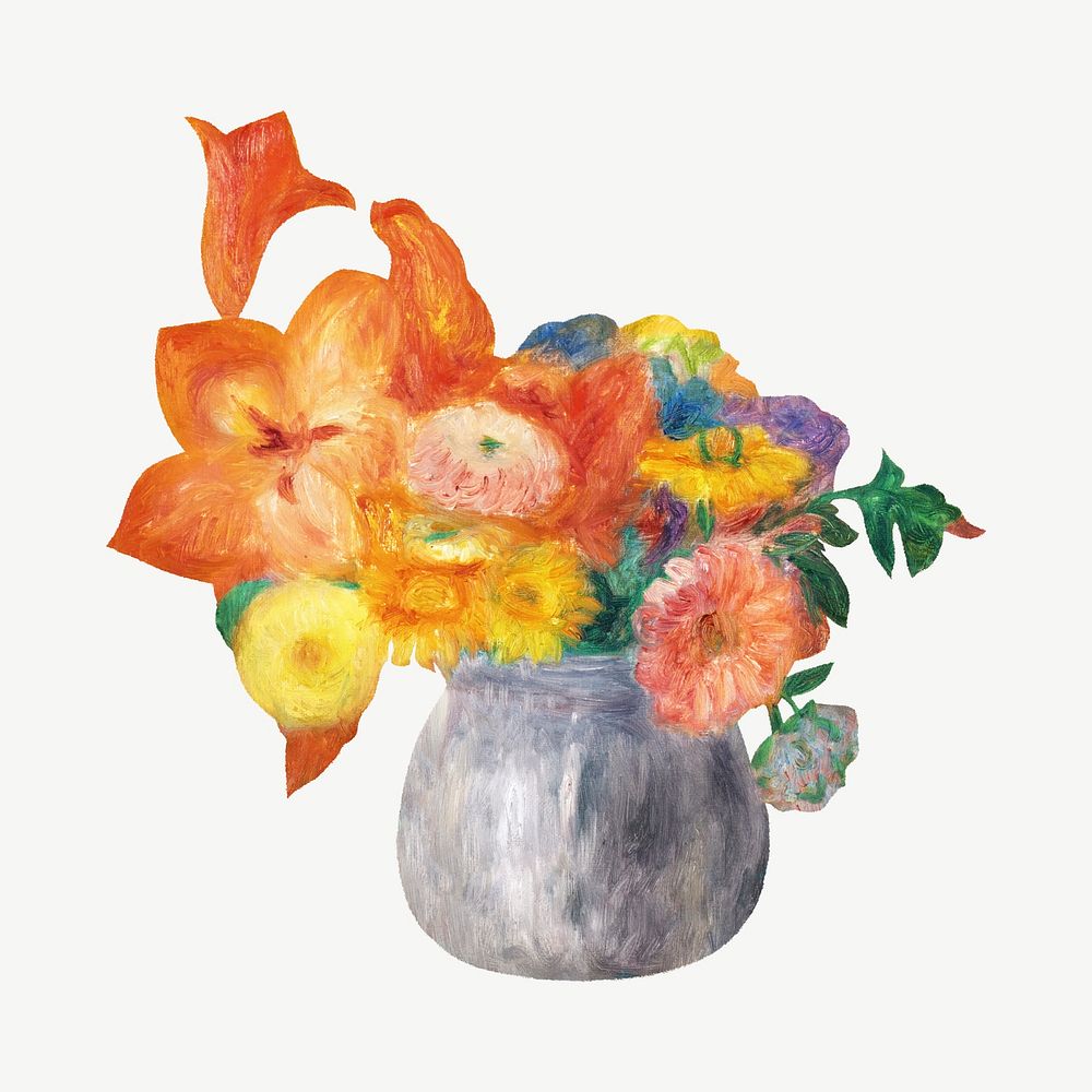 Bowl of Flowers, vintage botanical illustration psd by William James Glackens. Remixed by rawpixel.