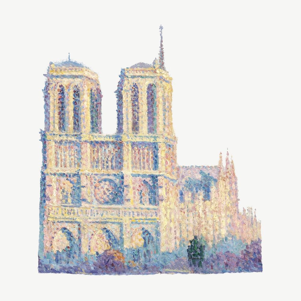 The Quai Saint-Michel and Notre-Dame, vintage building illustration psd by Maximilien Luce. Remixed by rawpixel.