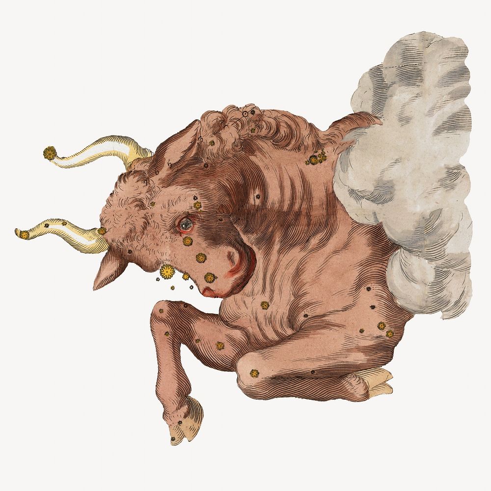 Taurus bull, astrology animal illustration by Ignace Gaston Pardies. Remixed by rawpixel.