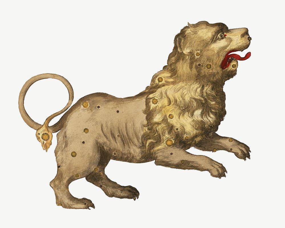 Leo lion, astrology animal illustration psd by Ignace Gaston Pardies. Remixed by rawpixel.