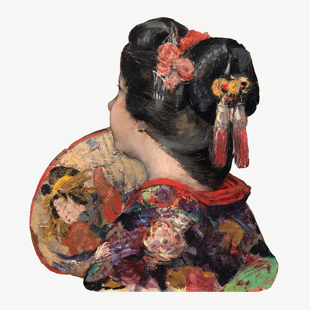 Japanese woman in traditional robe, vintage illustration psd by Edward Atkinson Hornel. Remixed by rawpixel.