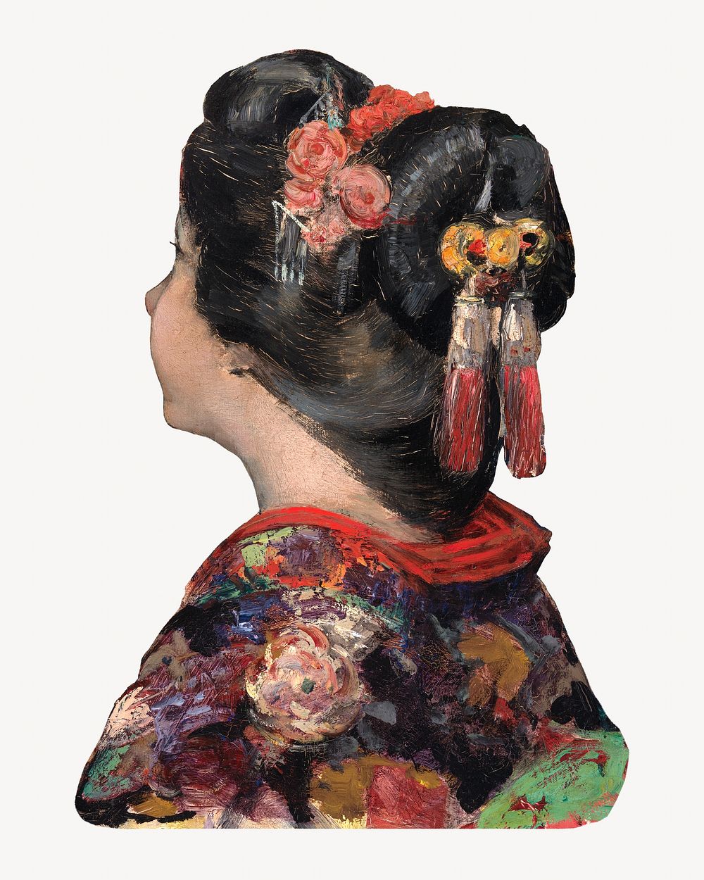 Japanese woman in traditional robe, vintage illustration by Edward Atkinson Hornel. Remixed by rawpixel.