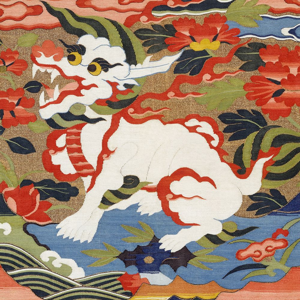 Mythological animal pattern, silk textile tapestry. Remixed by rawpixel.