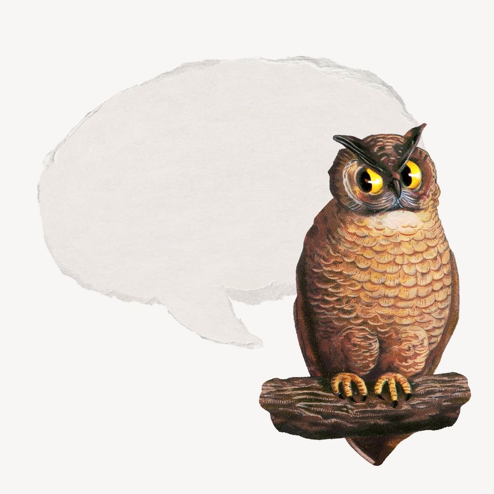 Owl with speech bubble illustration. Remixed by rawpixel.