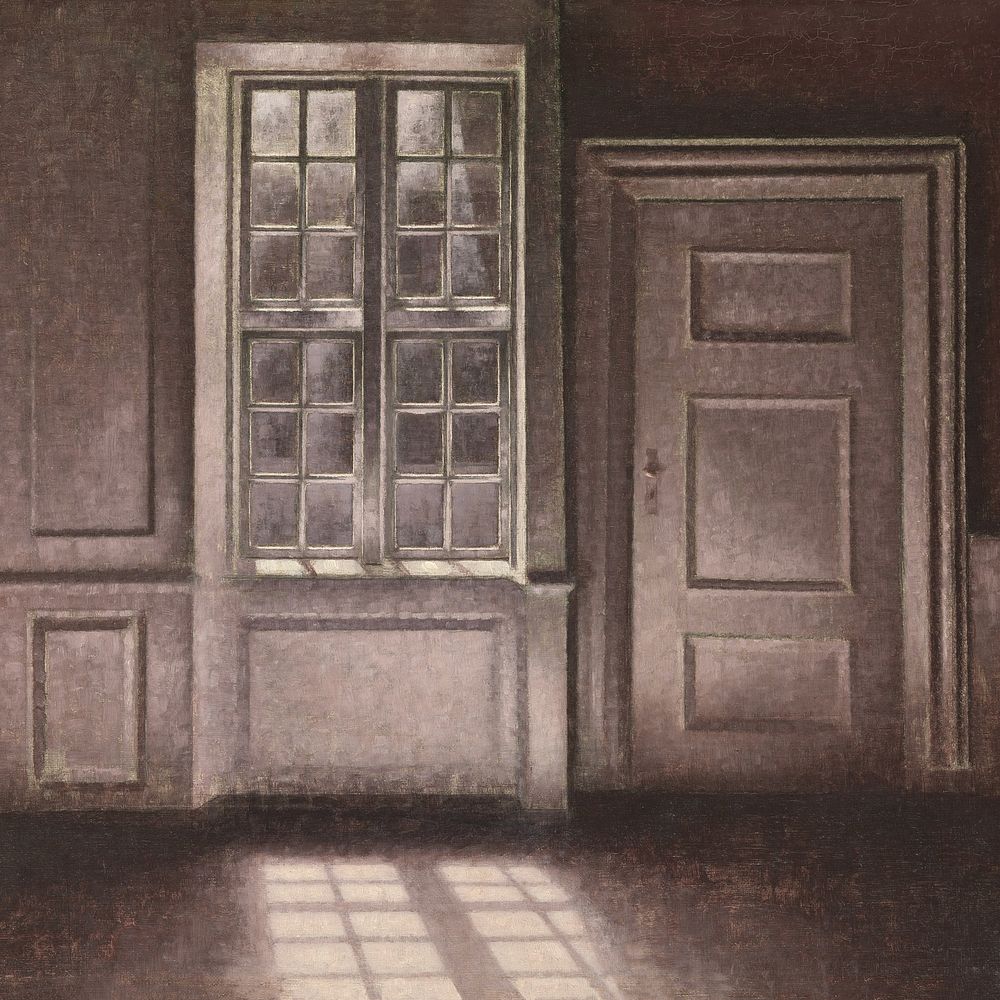 Moonlight, Strandgade 30, vintage window painting by Vilhelm Hammersh&oslash;i. Remixed by rawpixel.