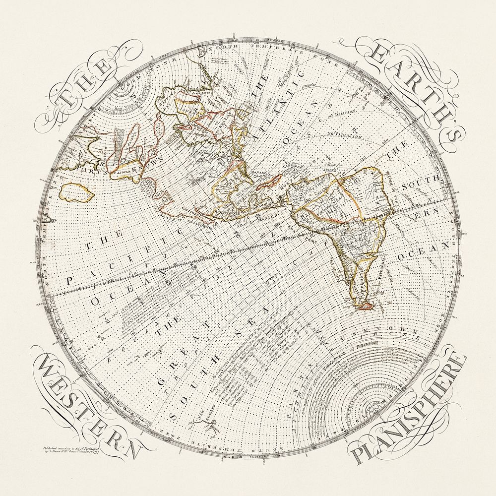 The Earth's Western planisphere (1757), vintage map illustration. Original public domain image from Digital Commonwealth.…