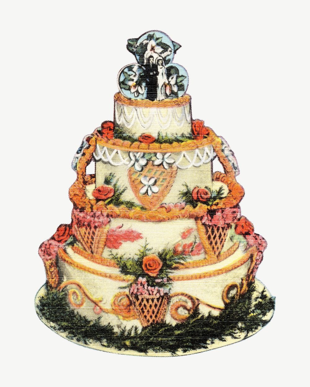 Vintage wedding cake, food illustration psd. Remixed by rawpixel.