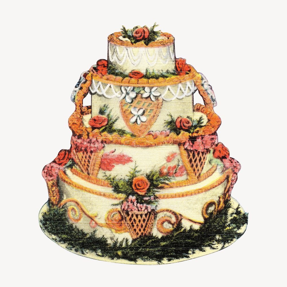 Vintage wedding cake, food illustration. Remixed by rawpixel.