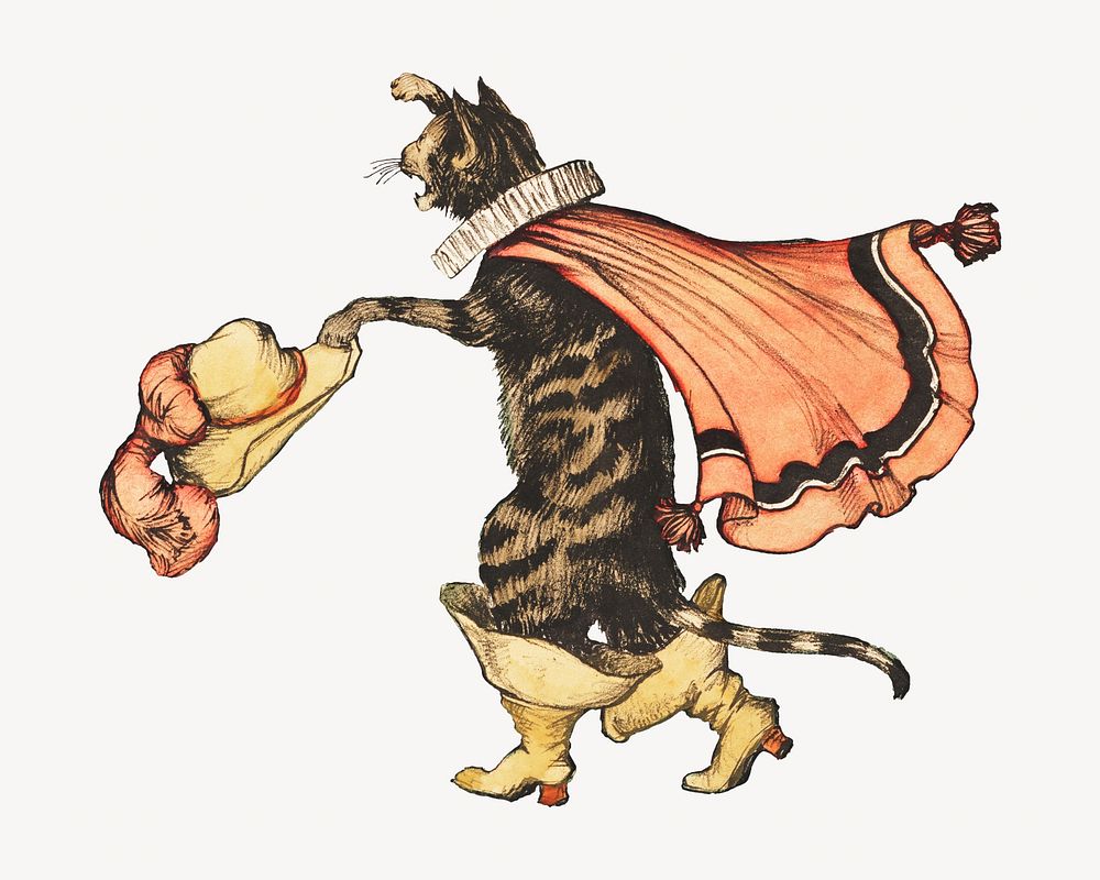 Puss in Boots, vintage cat illustration by Elizabeth Tyler. Remixed by rawpixel.