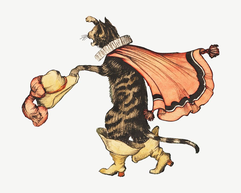 Puss in Boots, vintage cat illustration by Elizabeth Tyler psd. Remixed by rawpixel.